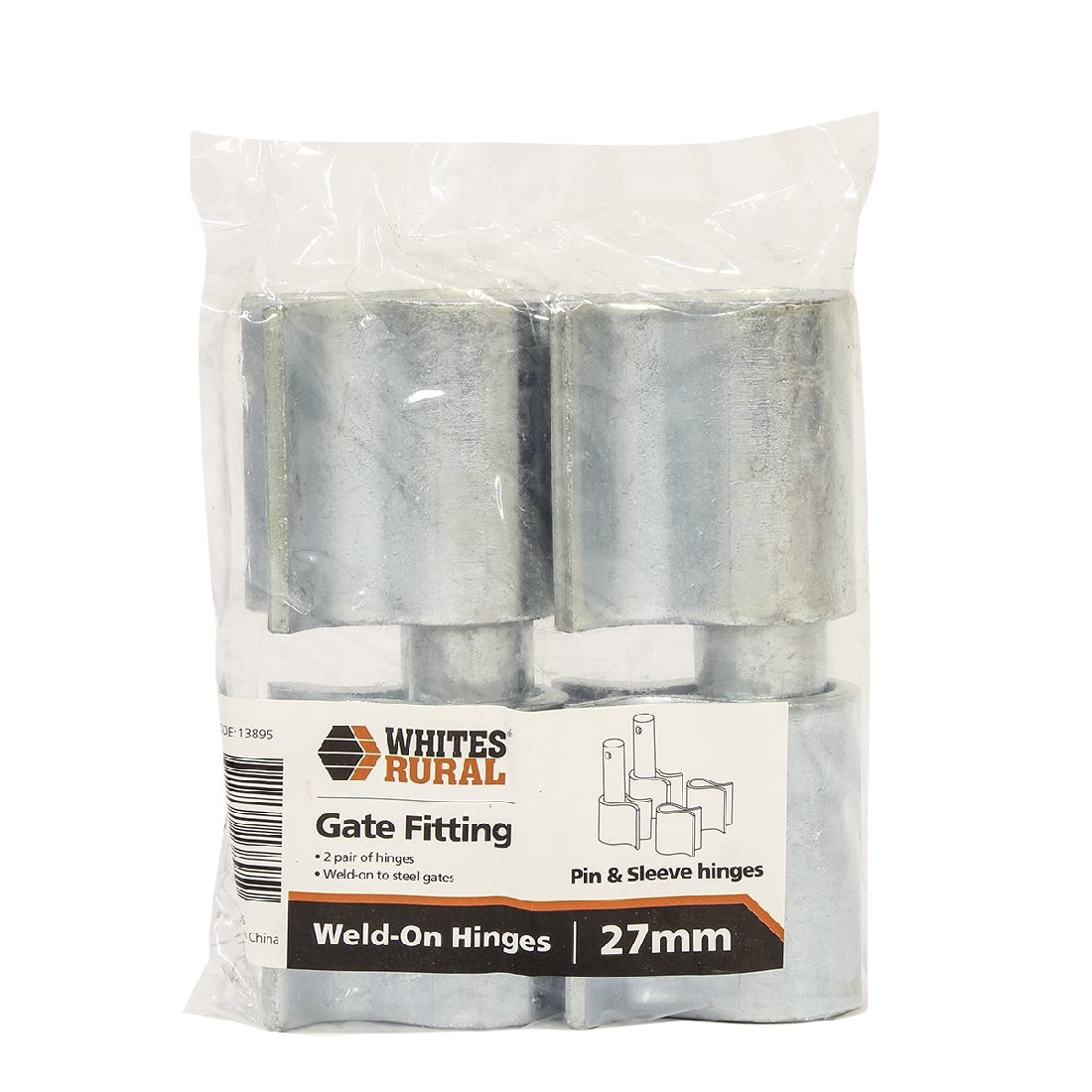 WHITE WIRES WELD ON HINGES PIN + SLEEVE 20MM 2PK