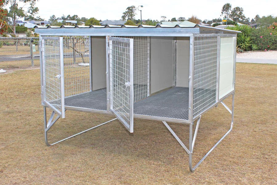 AUSSIE BOX STEEL 2 BAY RAISED DOG KENNEL