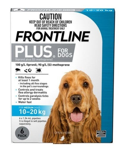 FRONTLINE PLUS DOG 10-20KG MEDIUM 3'S