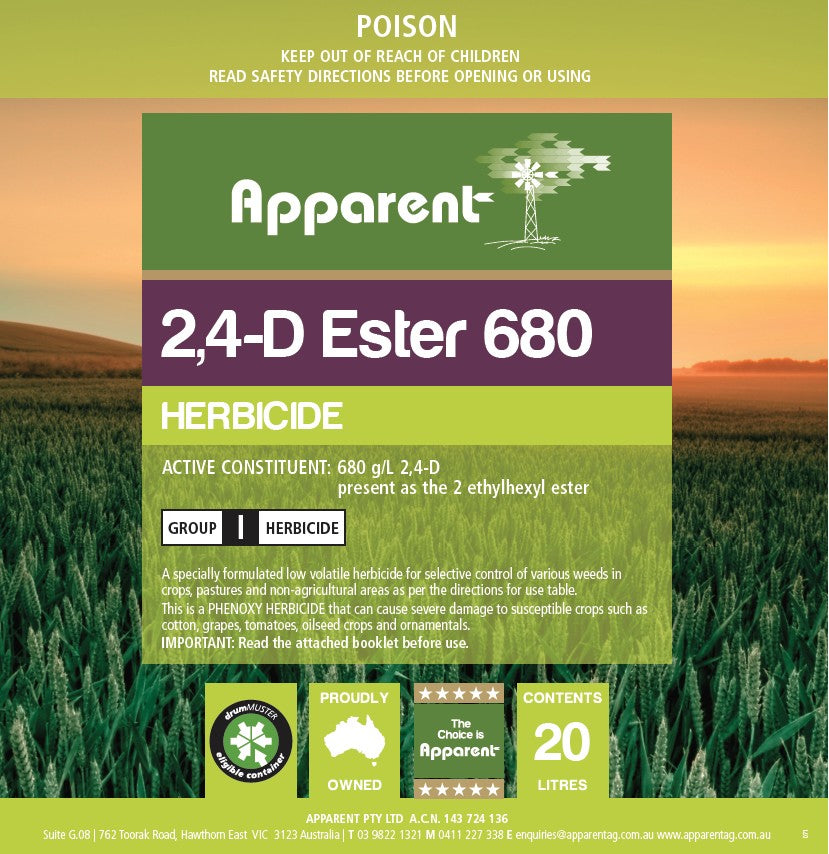 24d ester herbicide label APPARENT 24D ESTER 680 110LT – Rand Farm Supplies